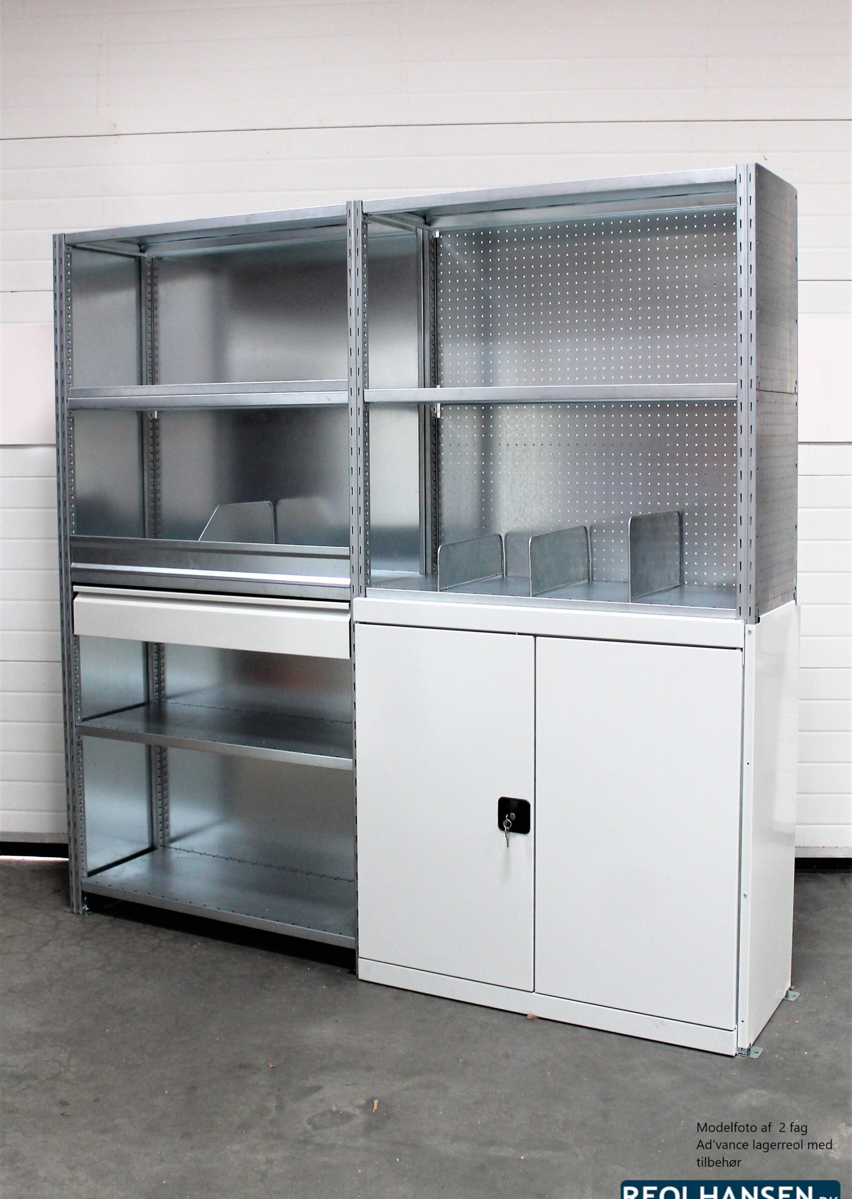 Lagerreol Ad'vance priseksempel 1 på 2 fag med tilbehør