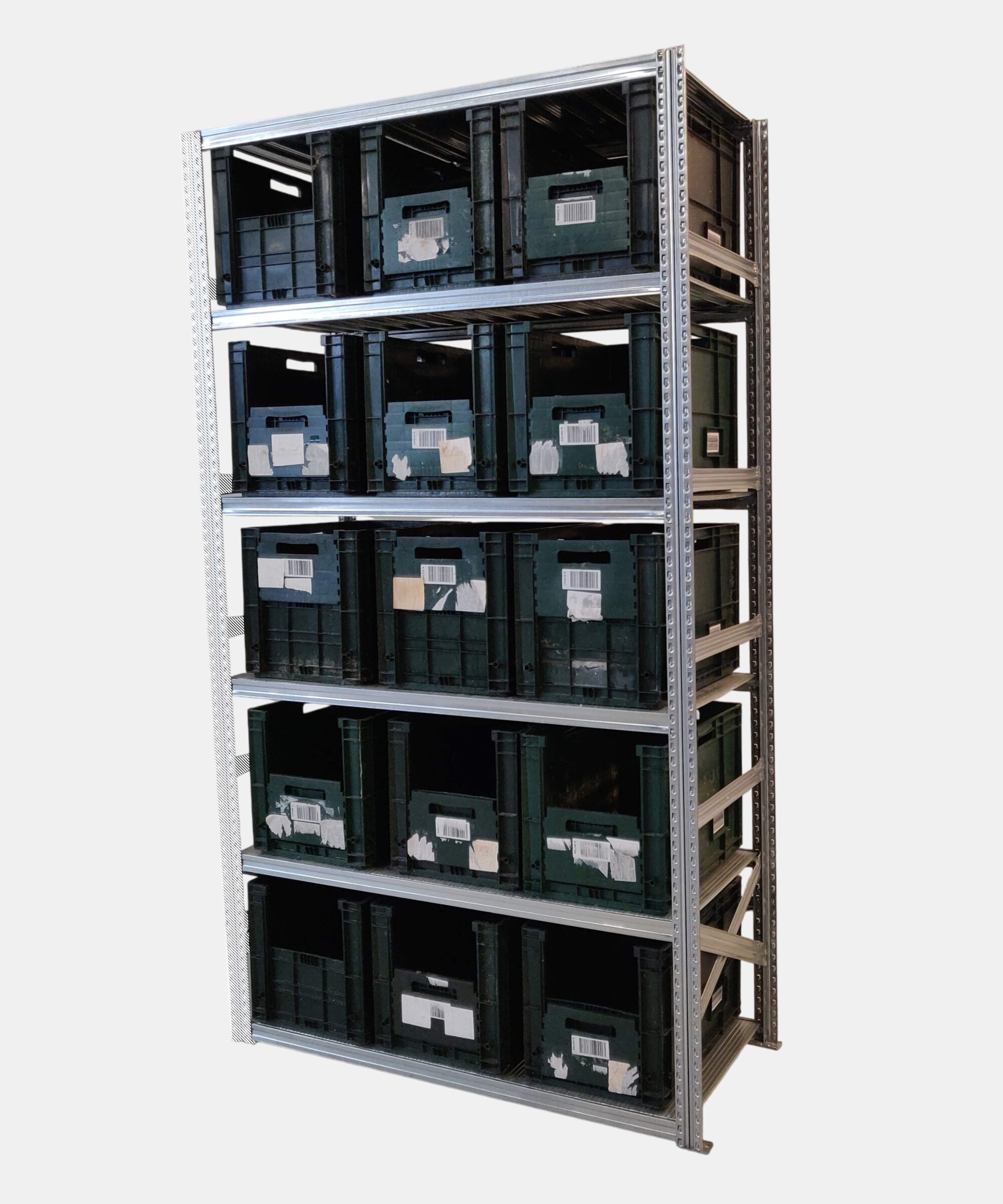 Supersnild følgefag med grønne plastkasser