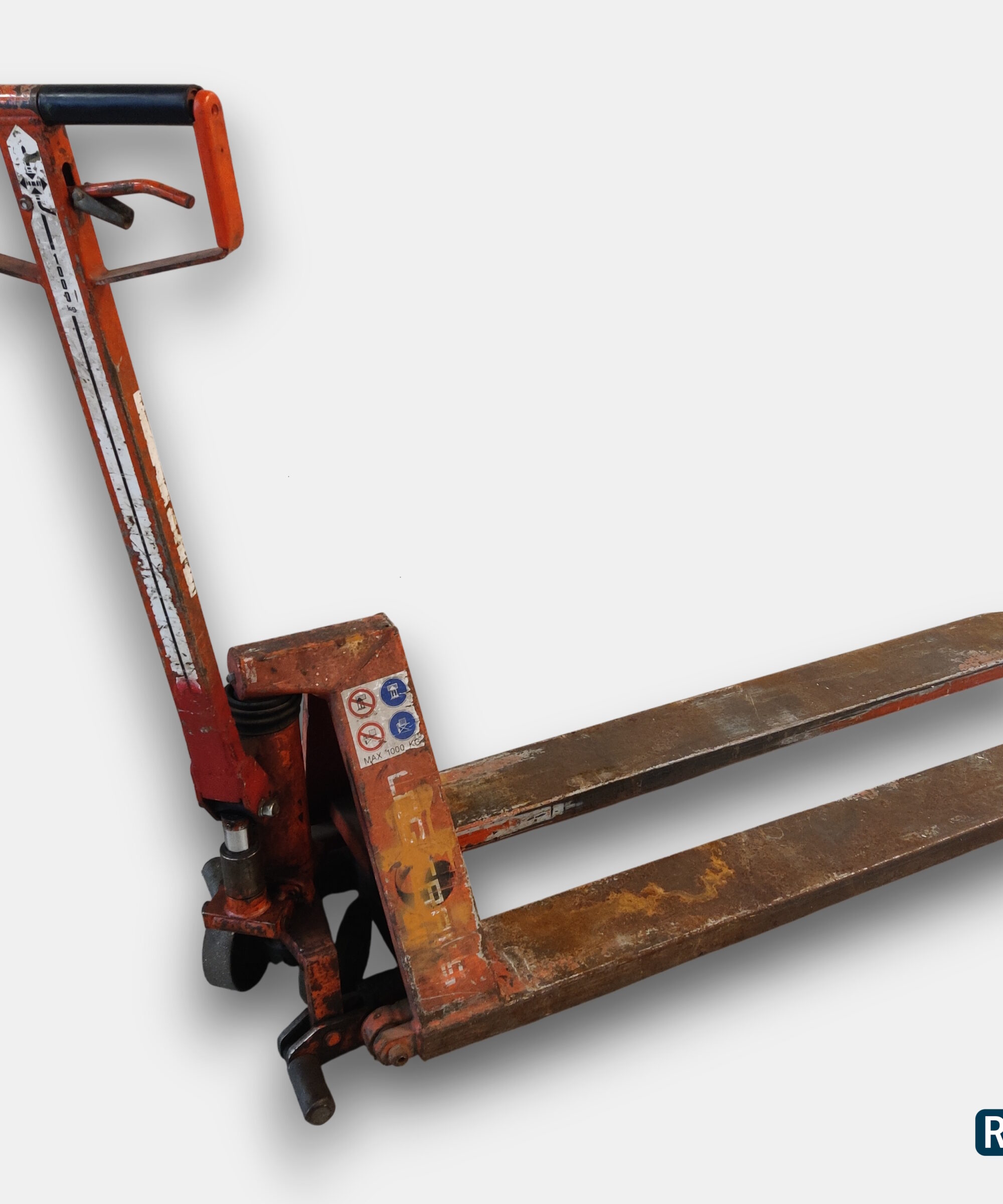 Brugt palleløfter med ekstra lange gafler